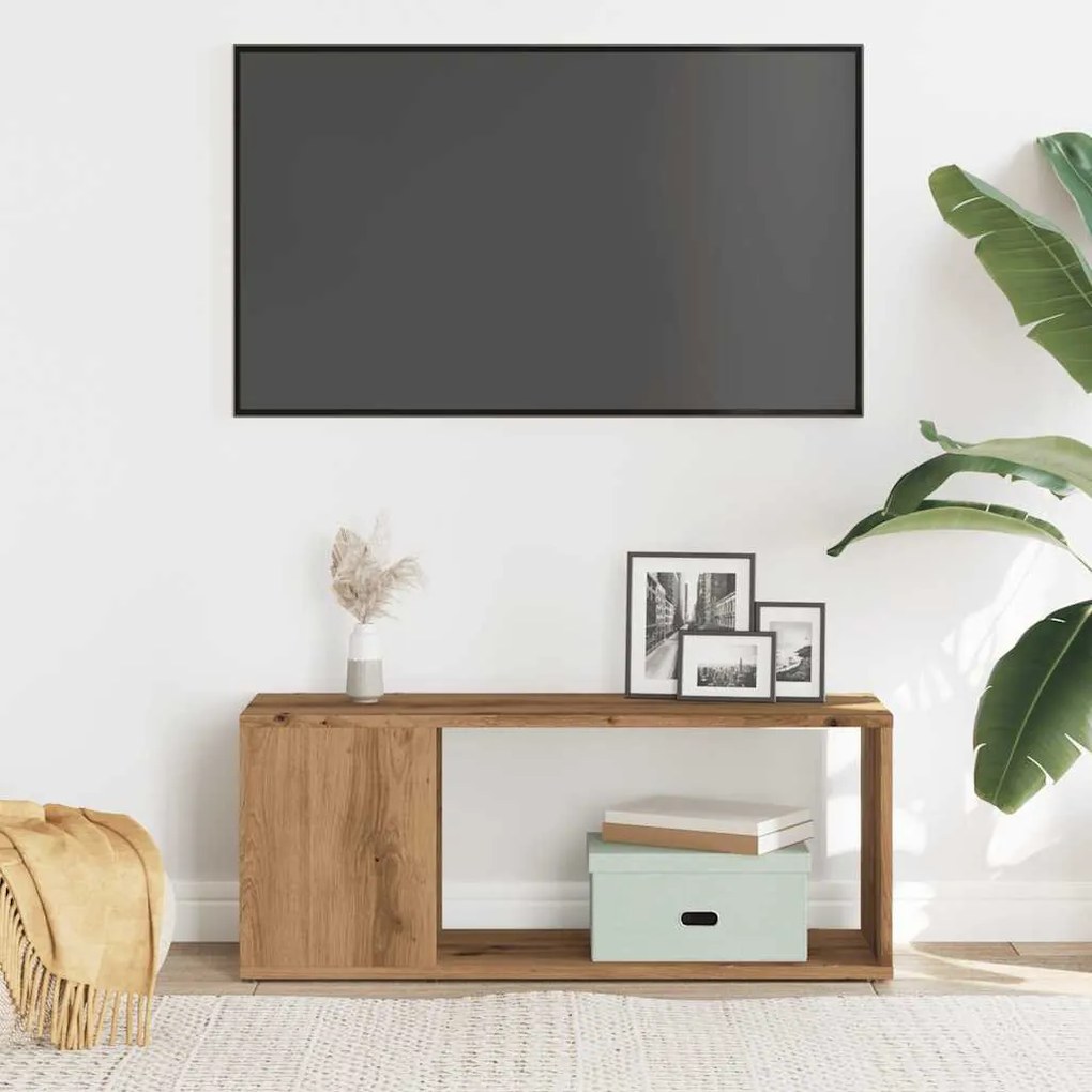 kézműves tölgy színű szerelt fa TV-szekrény 80x24x32 cm