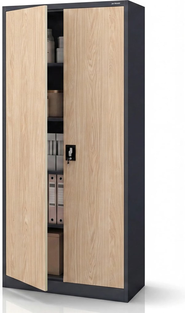 Fém irodai dokumentumszekrény, antracit / sonoma tölgy, 900x1950x400 mm: JAN H Eco Design