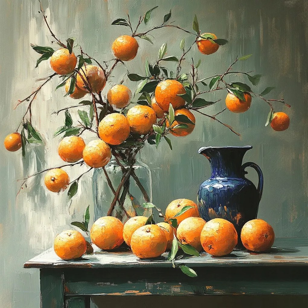 Vászonkép Canvas Dekoráció Váza Narancs Mandarin Kancsó 80x80