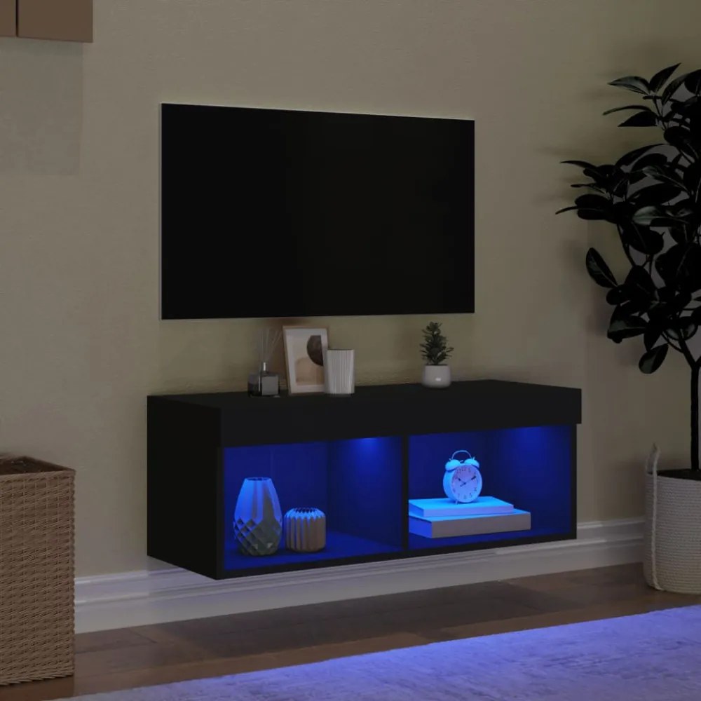 fekete TV-szekrény LED-világítással 80 x 30 x 30 cm
