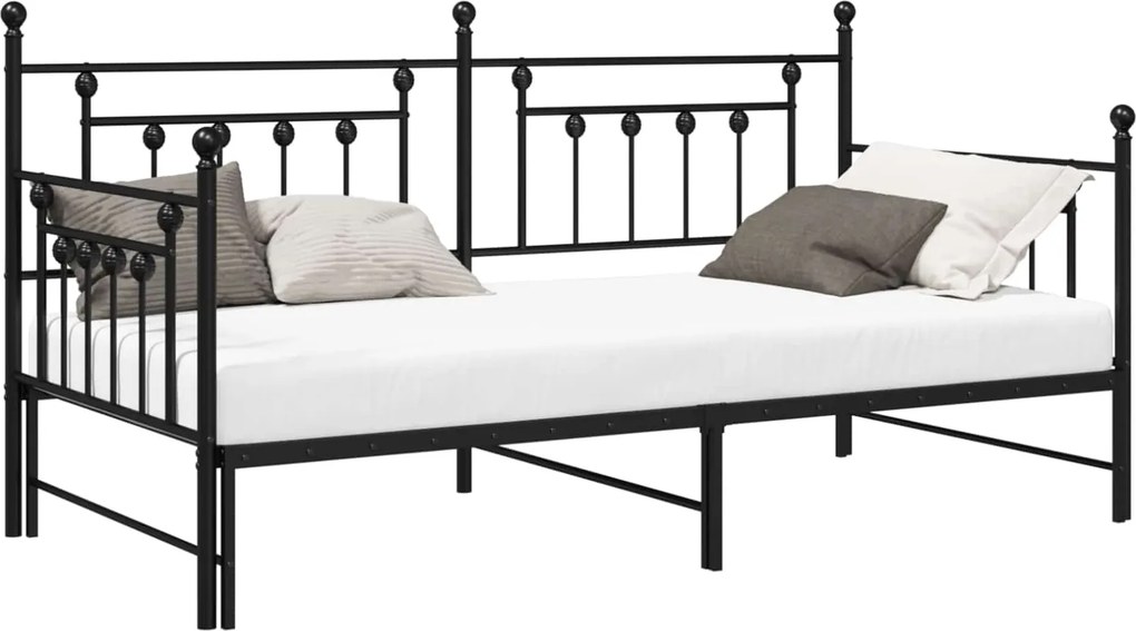 vidaXL Nappali ágykeret Fekete 90 x 190 cm Acél