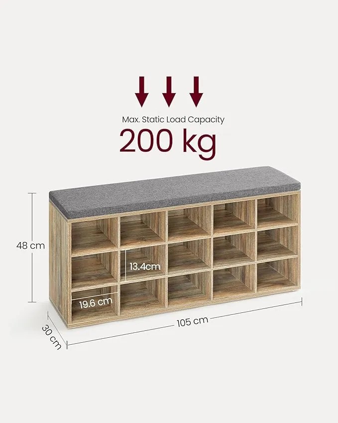 Cipőtartó pad, cipőpolc ülőfelülettel, 30×105×48 cm, türkizbarna–szürke