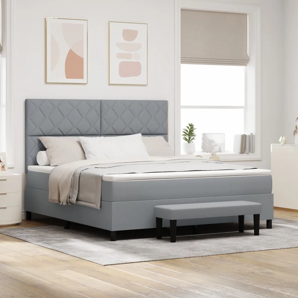 Világosszürke Box Spring Ágy Matrac &amp; Pad 180x200 cm Szövet