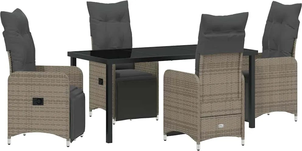 vidaXL Kert étkező szett párnával 5 pcs Szürke polirattan