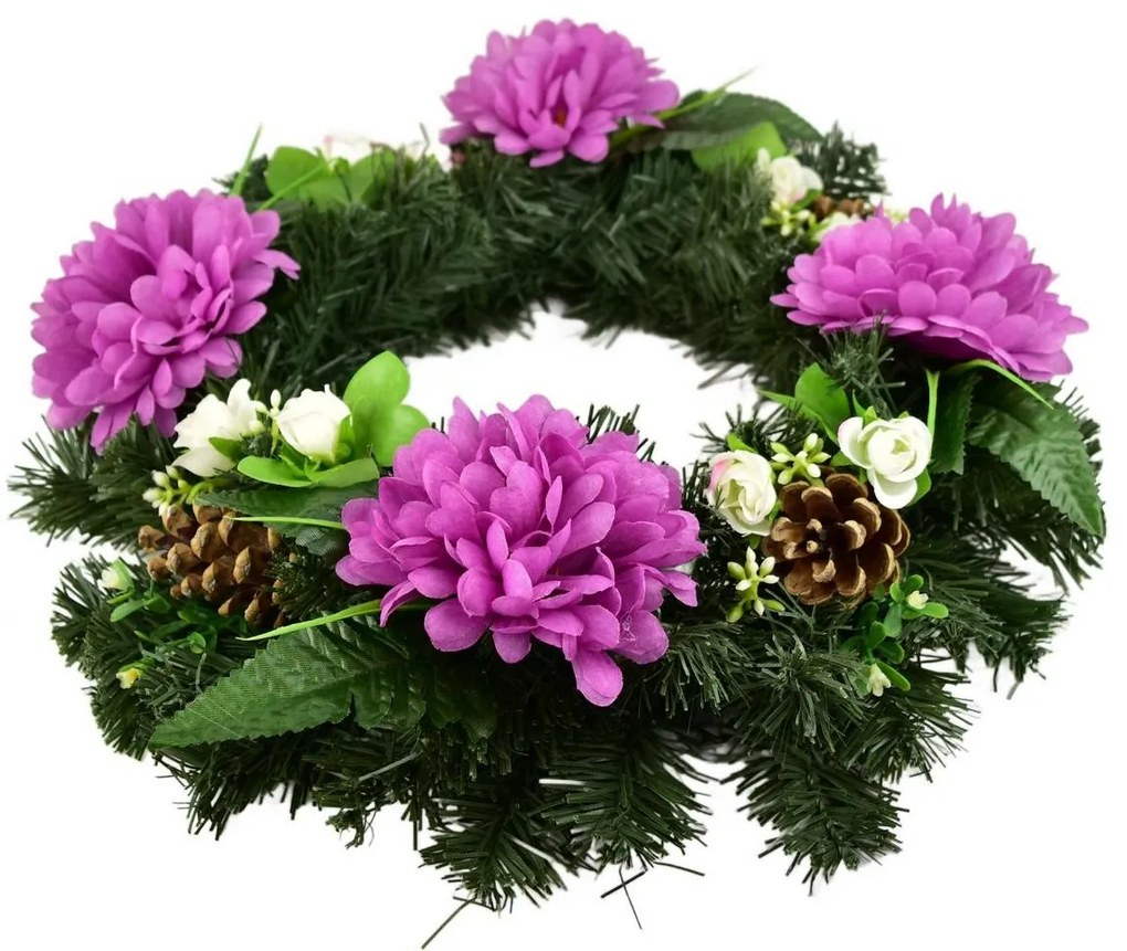 Halottak napi koszorú Lila krizantémok, 35 cm