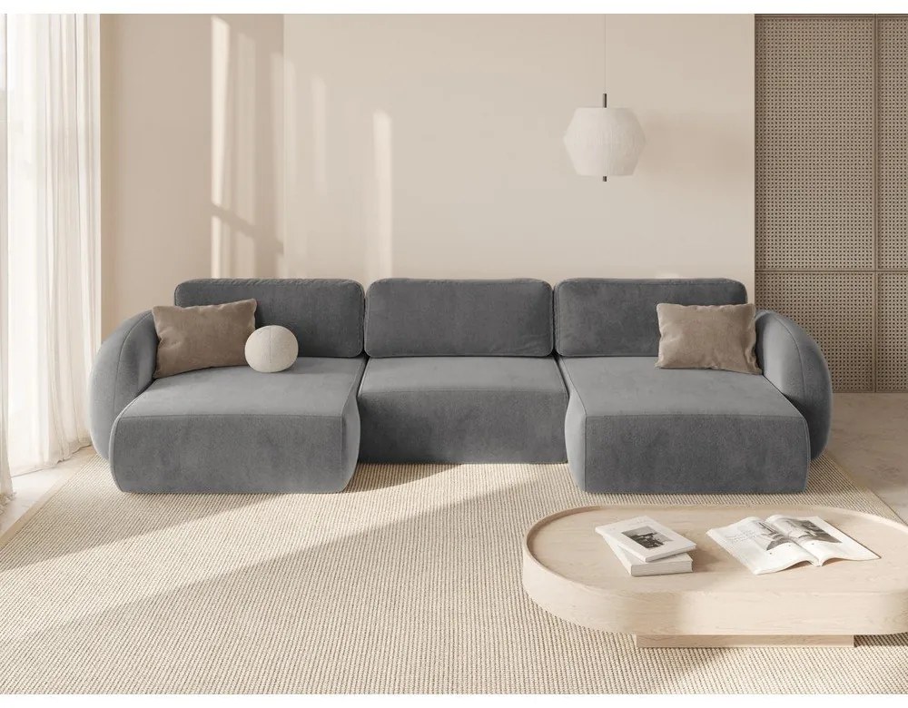Sötétszürke bársony kinyitható-tárolóhelyes (U alakú) sarokkanapé Tonale – Cosmopolitan Design