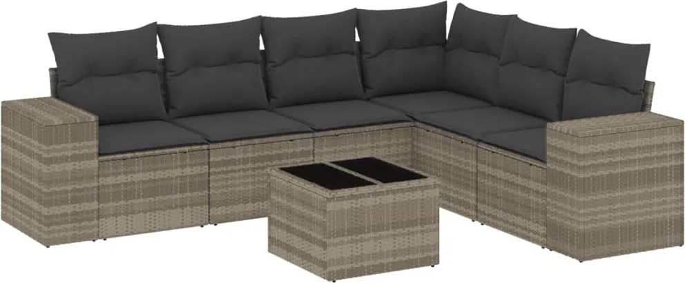 vidaXL 7 részes világosszürke polyrattan kerti ülőgarnitúra párnákkal