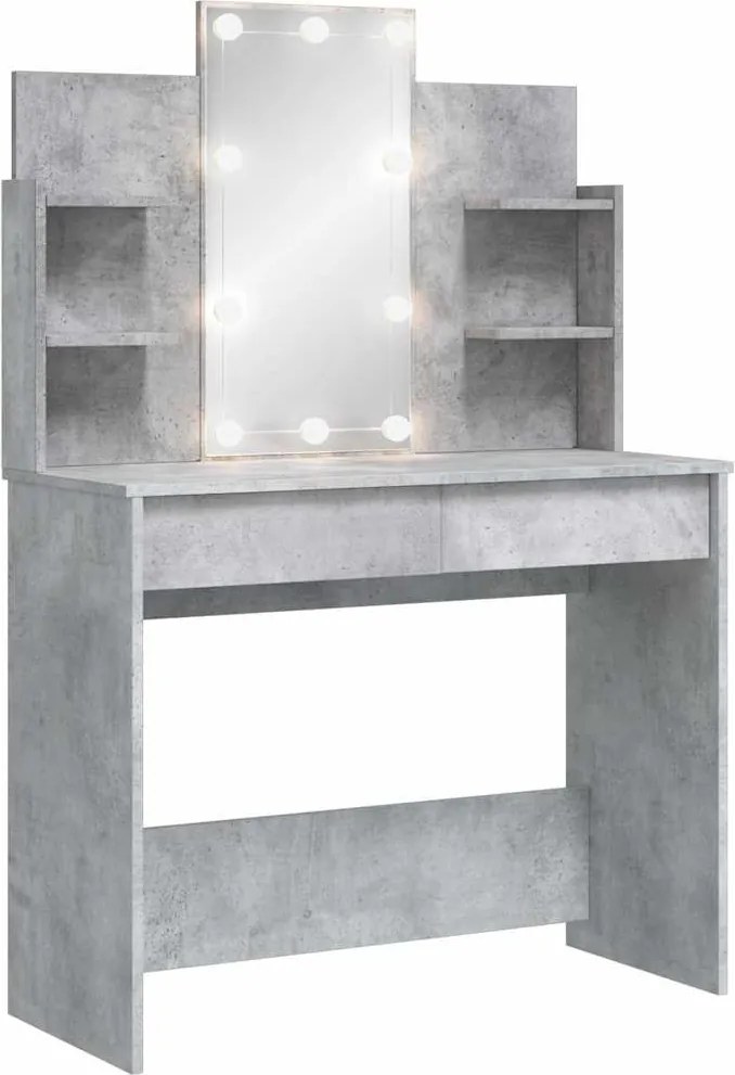vidaXL betonszürke fésülködőasztal LED-del 96 x 40 x 142 cm