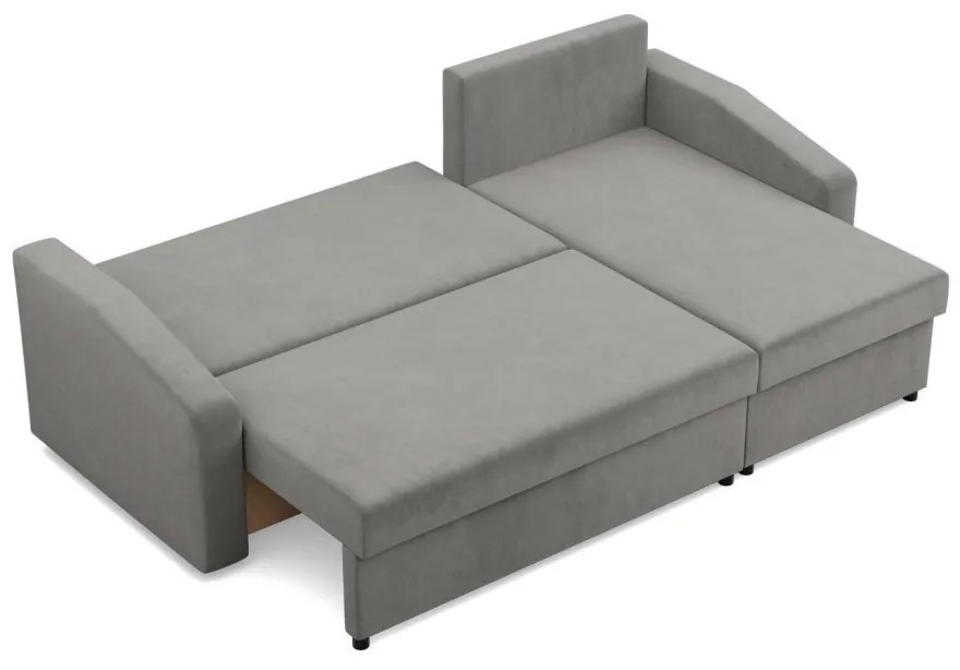 Zeus sarokkanapé, 2 ágyneműtartóval, döntött kartámasz, bársony, univerzális oldal, bonell töltet, világosszürke