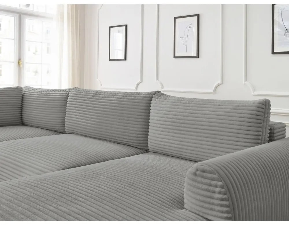 Sötétszürke kordbársony kinyitható sarokkanapé (jobb oldali-U alakú) Lucien – Bobochic Paris