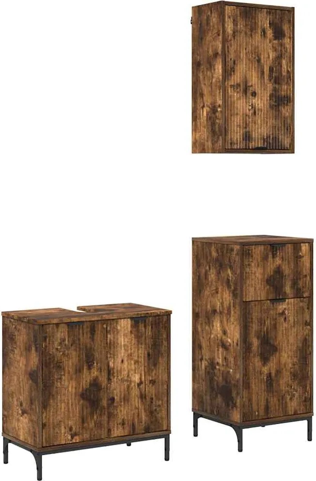 vidaXL Fürdőszoba bútor szett 3 pcs Füstölt tölgy Mérnöki fa és fém