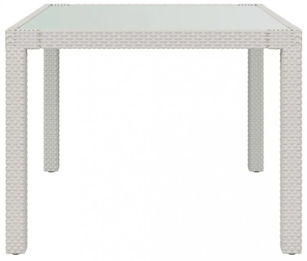 fehér polyrattan és edzett üveg kerti asztal 90 x 90 x 75 cm