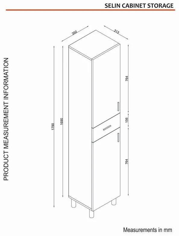 Fürdőszoba szekrény Selin 2 Doors 1 Drawer