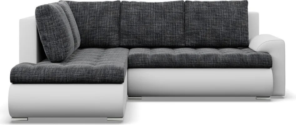 Tokio sarokkanapé, L alakú háttámlával, 2 ágyneműtartóval, fonott + műbőr, baloldali, sötétszürke - fehér
