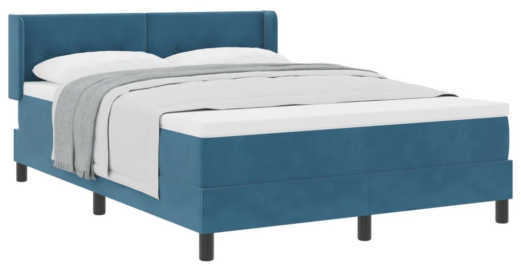 Boxspring Ágy Mattal Sötétkék 140x200 cm Bársony