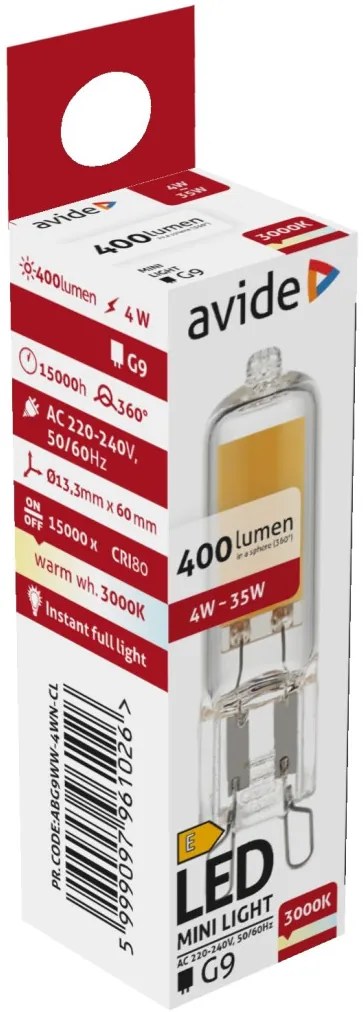 Avide LED 4W G9 400LM COB WW 3000K