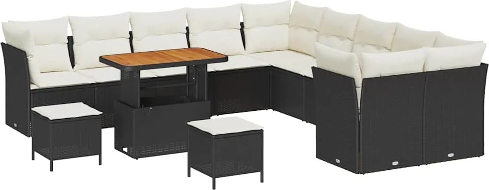 vidaXL Kerti Kanapé Szett 13 pcs Fekete polirattan