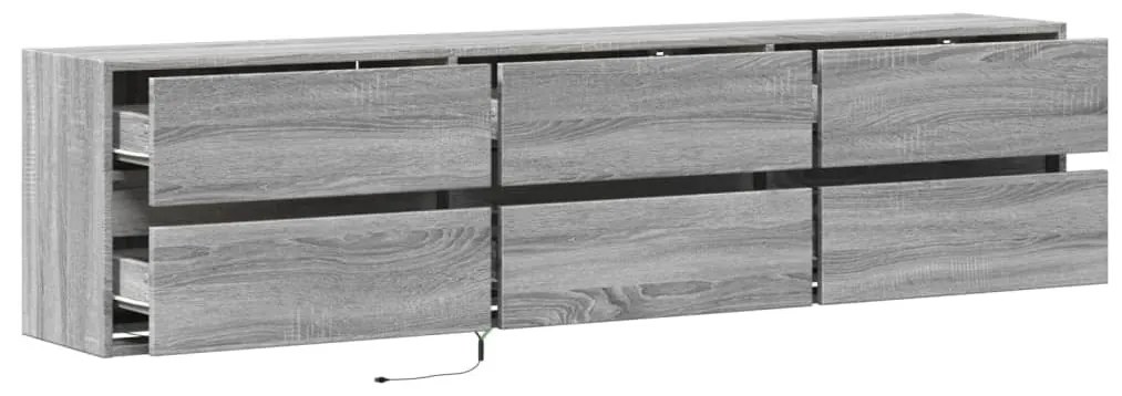 szürke sonoma színű fali TV-szekrény LED-del 180 x 31 x 45 cm