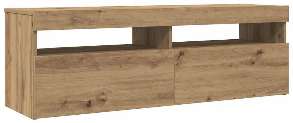 kézműves tölgy szerelt fa TV-szekrény LED-ekkel 120x35x40 cm