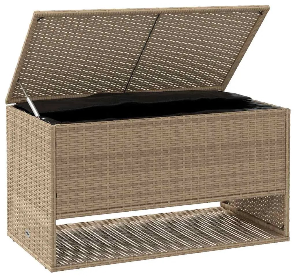 Bézs polyrattan kültéri párna doboz 100x55x55,5 cm