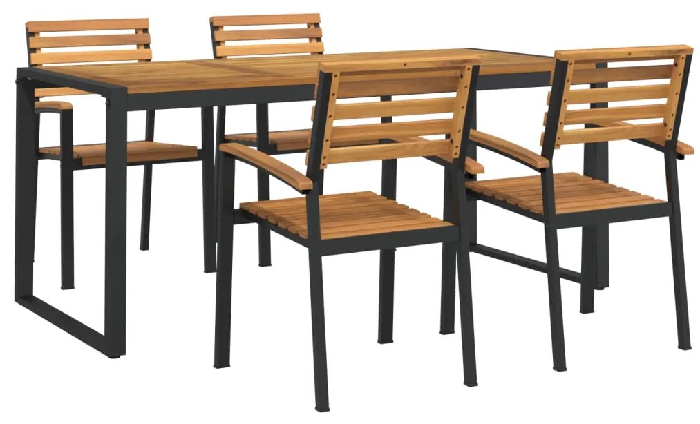 vidaXL 5 részes tömör akácfa és fém kerti étkezőgarnitúra