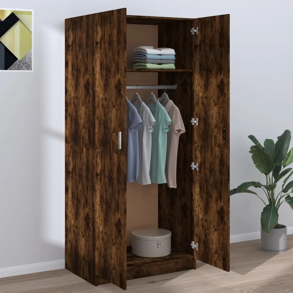 vidaXL füstös tölgy színű szerelt fa ruhásszekrény 80 x 52 x 180 cm