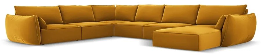 Mustársárga bársony sarokkanapé (bal oldali-U alakú) Vanda – Mazzini Sofas