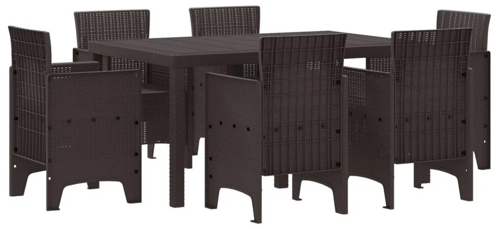7 részes Kert Étkező Garnitúra Barna Poly Rattan