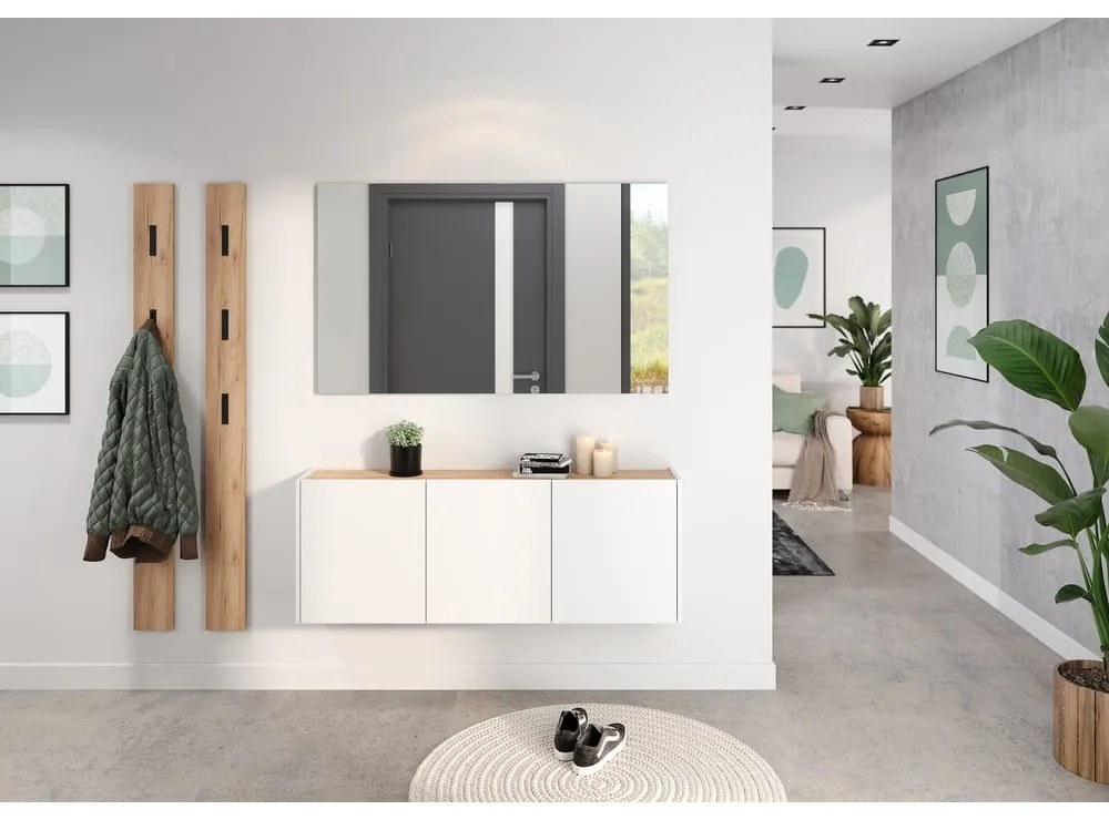 Fehér függő szekrény tölgyfa dekorral 138x52x25 cm Libbiano – Germania