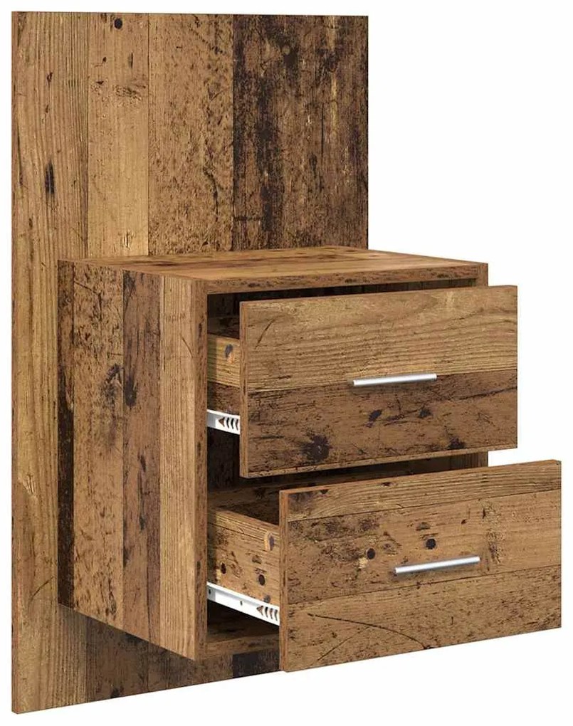 vidaXL Fali éjjeli szekrény 2 pcs Öreg fa 48,5 x 32,5 x 80 cm Faanyag