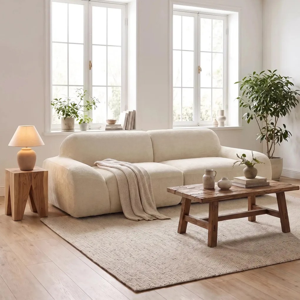 HOMCOM kanapé 3 személyes, lekerekített és keret nélküli, 244 x 95 x 70 cm, krémfehér