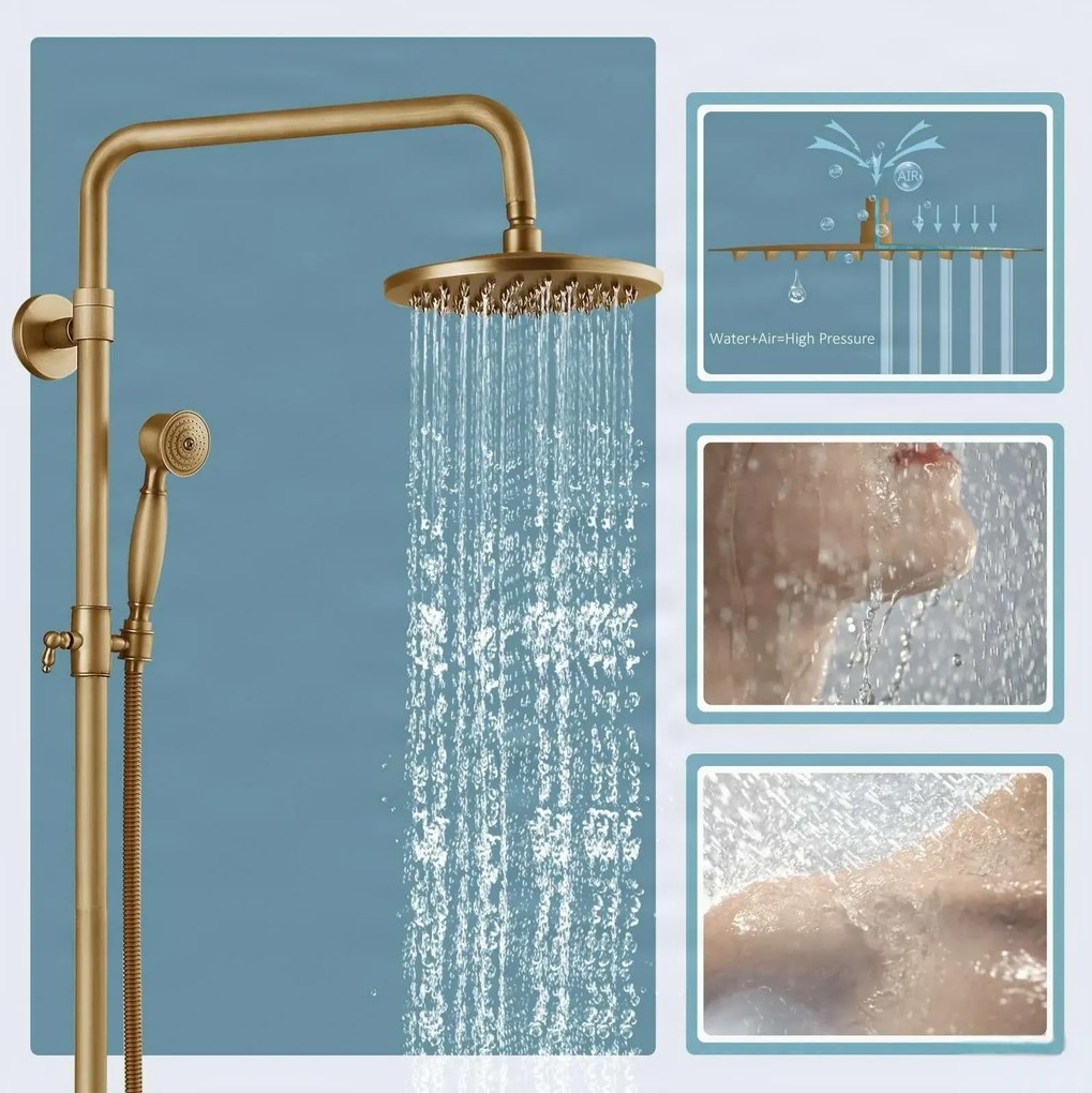 Zuhanyrendszer EYN woo-3100 falon kívüli kivitelben, forgatható kifolyóval, antik bronz és bronz felülettel — Nem
