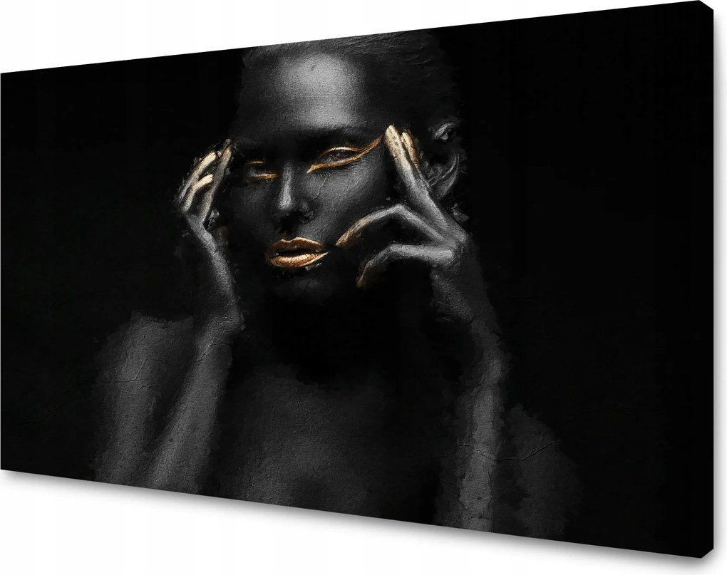 Vászonkép Fekete nő Arany száj és szemek 120x70 cm