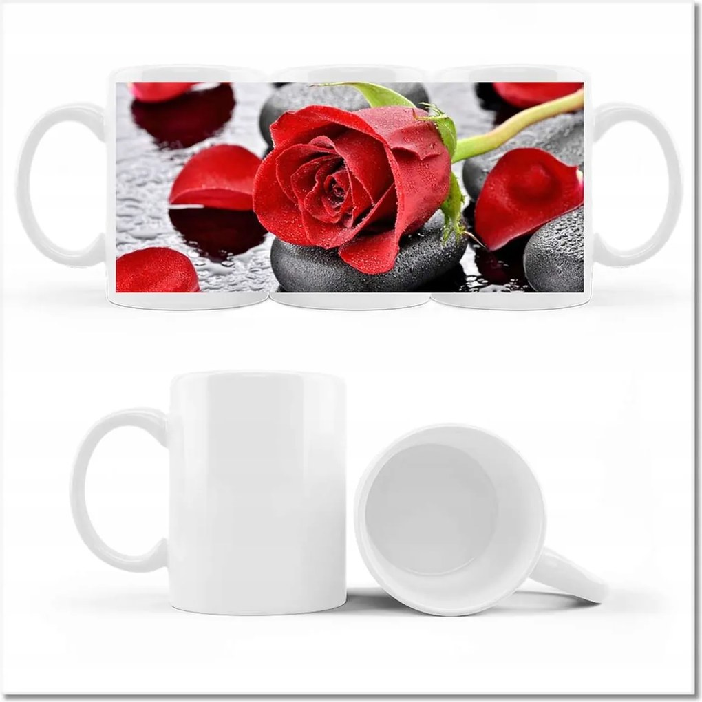 Bögre fényképpel Vörös rózsák Kövek