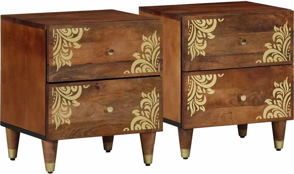 vidaXL Éjjeliszekrény 2 pcs Méz barna 40 x 33 x 46 cm Tömör Mangófát