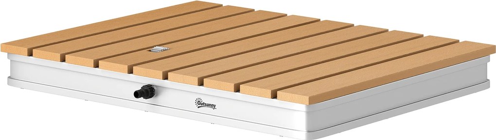 Outsunny Földi Zuhanykert Zuhany Állítható Talpkerékkel Alumínium Kültéri Zuhany 4m Vízsugár Magasságig 70 x 55 cm Szauna Zuhany Fa Hatású Csúszásment