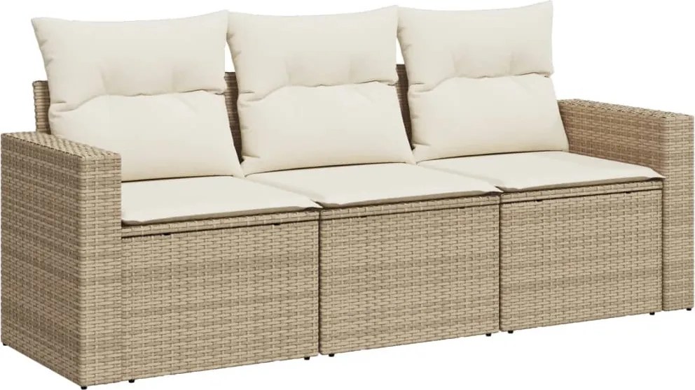 vidaXL 3 részes bézs polyrattan kerti ülőgarnitúra párnákkal