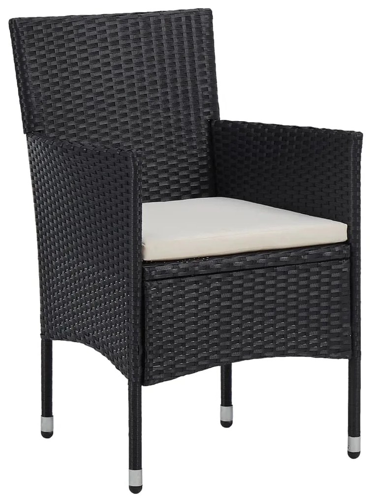 3 részes fekete polyrattan és tömör fa kerti bisztrószett