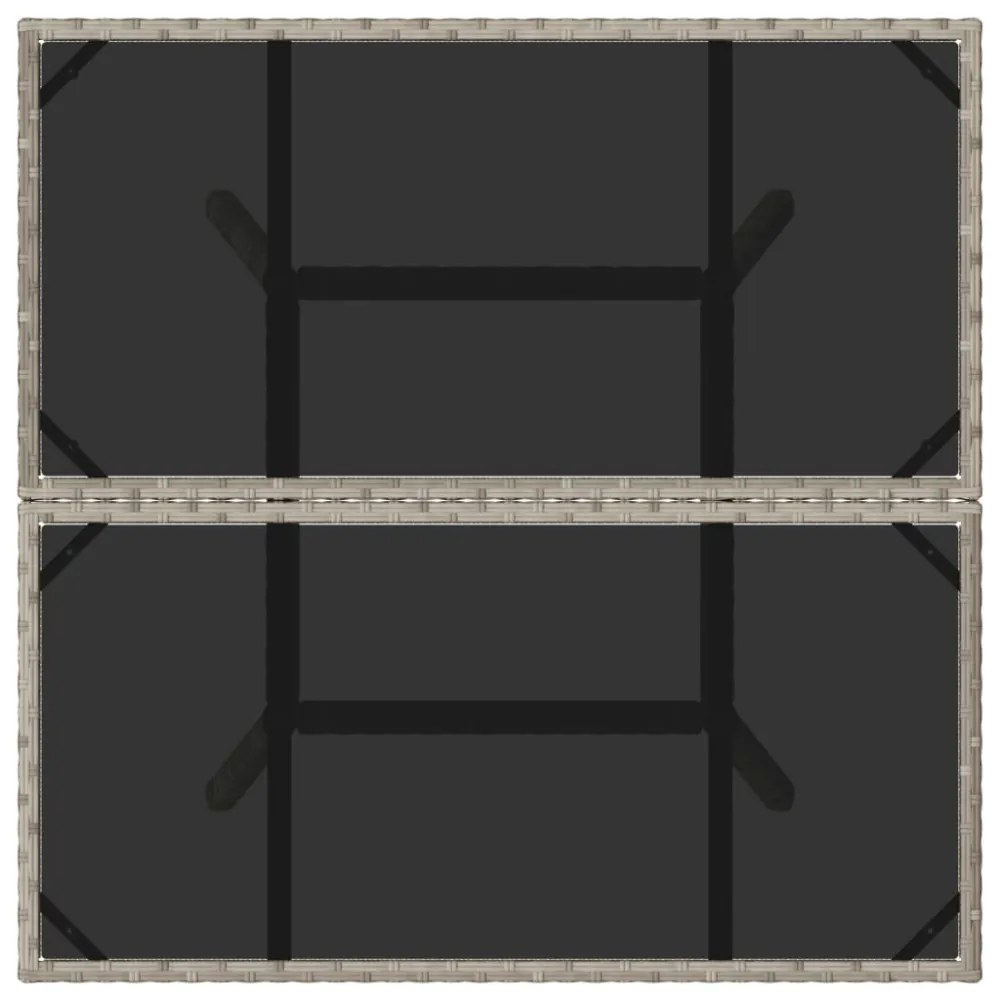 világosszürke polyrattan üveglapos kerti asztal 80 x 80 x 75 cm