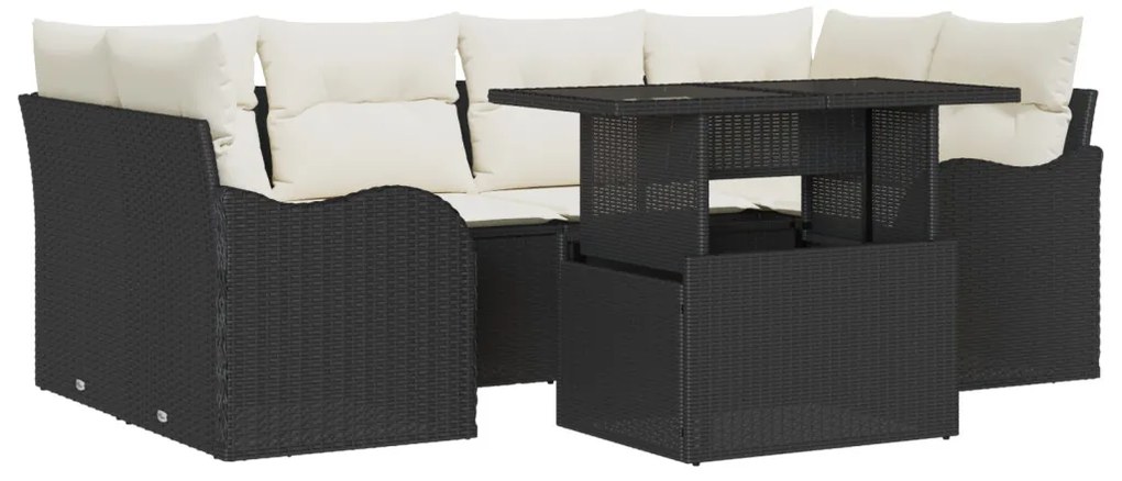 7 részes kertibútor szett párnákkal Fekete Poli Rattan