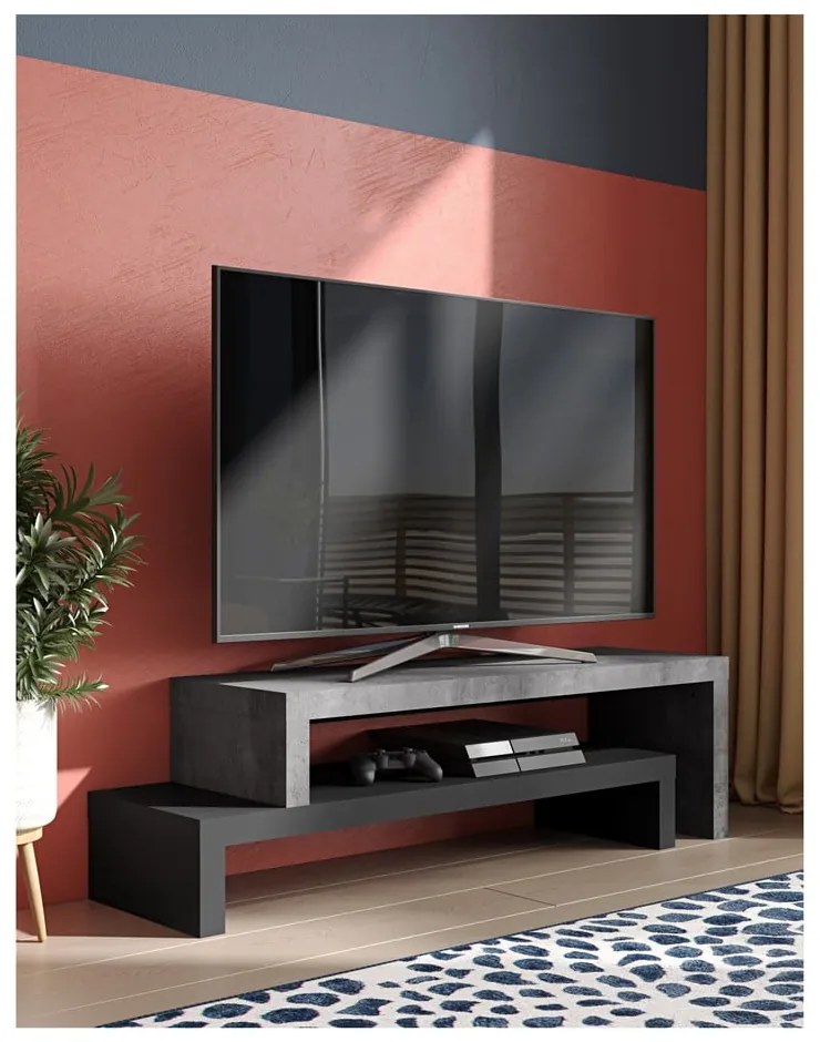 Cliff fekete dupla TV állvány beton dekorral, 125 x 20 cm - TemaHome