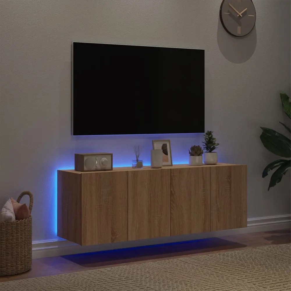 2 db sonoma tölgy színű fali TV-szekrény LED-del 60x35x41 cm
