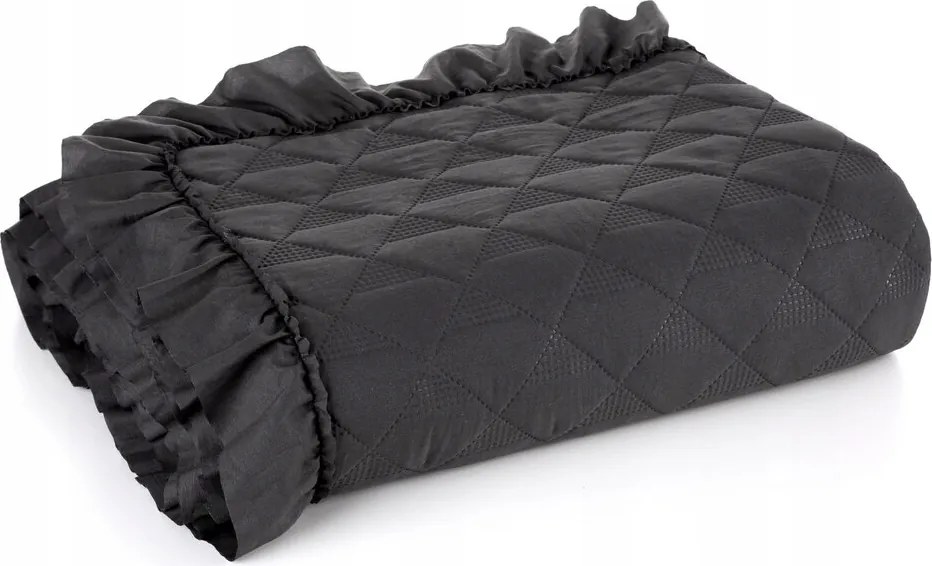 Dekoratív ágytakaró Vanesa 200x220 fekete steppelt, fodros