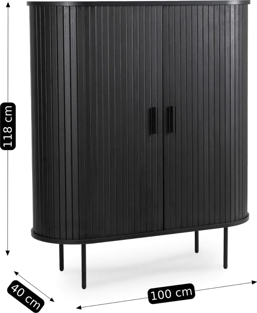 Kétajtós, tolóajtós komód 100 cm méretben, fekete színben TRISH