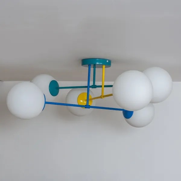 Felületre szerelhető csillár MOON 6xE27/15W/230V türkiz/sárga/kék