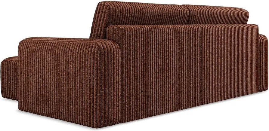 Terrakotta színű kordbársony kinyitható-tárolóhelyes sarokkanapé (jobb oldali-heverő résszel) Kona – Makamii