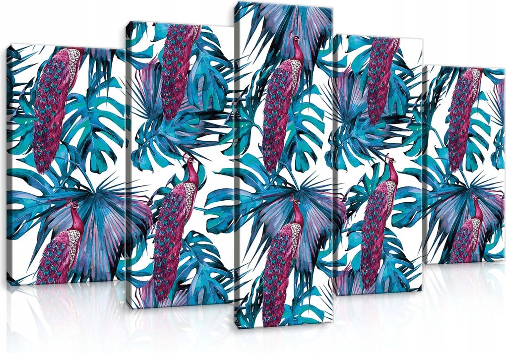 Vászonkép 100x60 Trópusok páva levelek monster pálmafák egzotikus dzsungel művészet