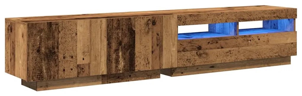 antik fa színű szerelt fa TV-szekrény LED-ekkel 200x35x40 cm