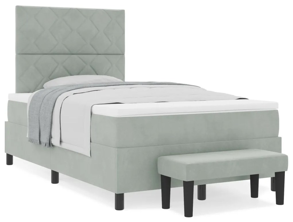 Box Spring Ágy Matraccal és Padot Világosszürke 120x190 cm Bársony