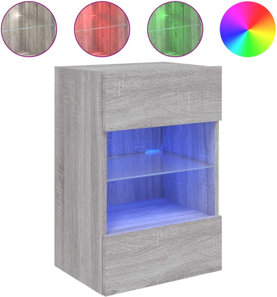 vidaXL szürke sonoma színű fali TV-szekrény LED-del 40x30x60,5 cm
